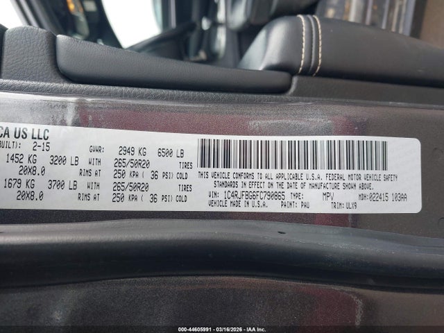 2015 Jeep Grand Cherokee Limited მანქანა იყიდება აუქციონზე, vin: 1C4RJFBG6FC790865, აუქციონის ნომერი: 44605991