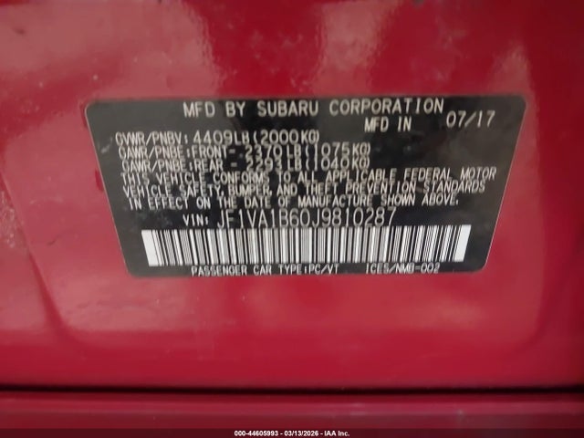 Aukcja sprzedaży 2018 Subaru Wrx Premium, vin: JF1VA1B60J9810287, numer aukcji: 44605993