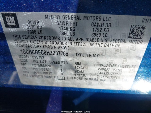 1GCRCREC8HZ207765 Chevrolet Silverado 1500 1lt
