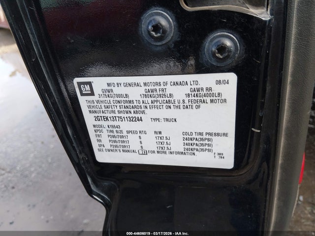 Aukcja sprzedaży 2005 Gmc Sierra 1500 Sle, vin: 2GTEK13T751132244, numer aukcji: 44606019