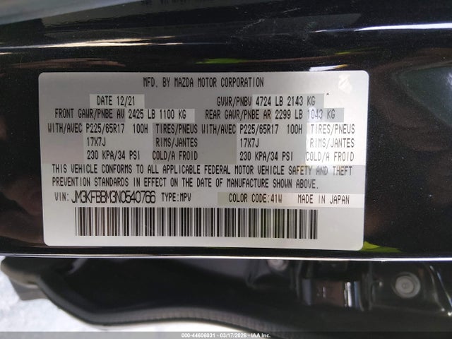 Продажа на аукционе авто 2022 Mazda Cx-5 2.5 S Select, vin: JM3KFBBM3N0540766, номер лота: 44606031
