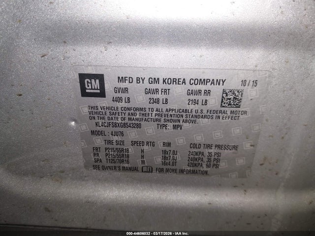 Aukcja sprzedaży 2016 Buick Encore Convenience, vin: KL4CJFSBXGB543280, numer aukcji: 44606032
