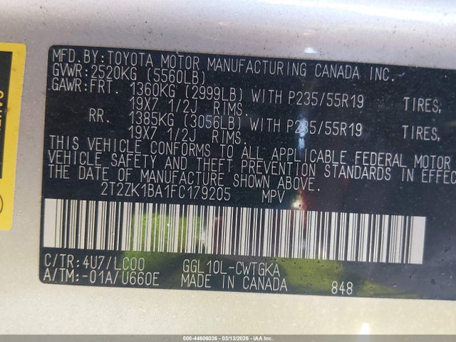 2015 Lexus Rx 350 მანქანა იყიდება აუქციონზე, vin: 2T2ZK1BA1FC179205, აუქციონის ნომერი: 44606036