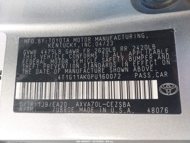 4T1G11AK0PU160072 Toyota CAMRY SE