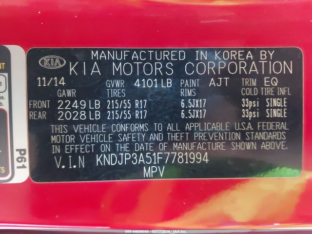 KIA SOUL + 2015 KNDJP3A51F7781994 Image 9