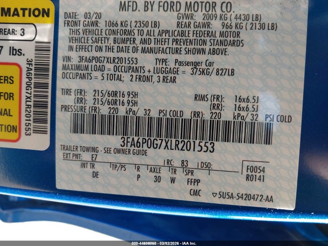 Ford FUSION S 2020 3FA6P0G7XLR201553 Image 9