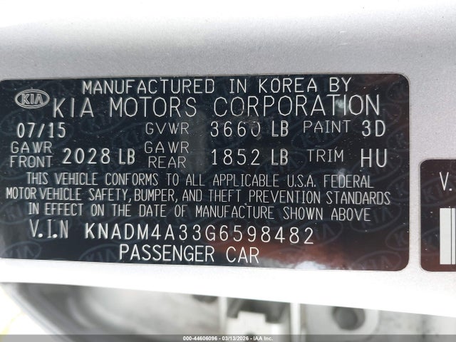 KIA RIO LX 2016 KNADM4A33G6598482 Image 9
