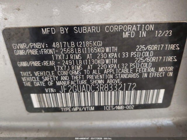 Продажа на аукционе авто 2024 Subaru Crosstrek Premium, vin: JF2GUADC3R8332172, номер лота: 44606147