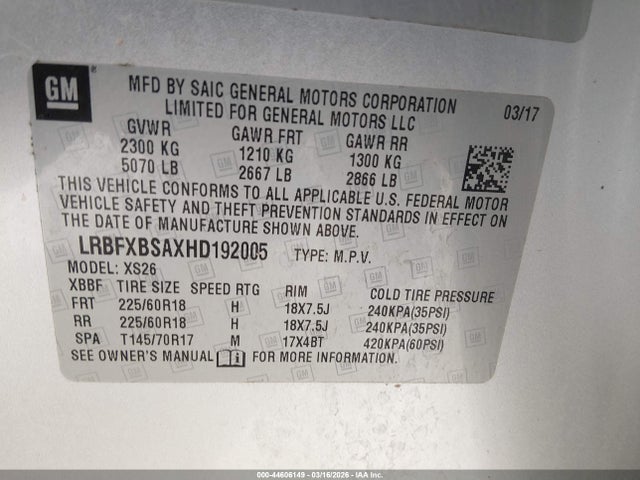 Aukcja sprzedaży 2017 Buick Envision Essence, vin: LRBFXBSAXHD192005, numer aukcji: 44606149
