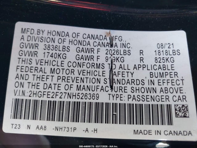 Honda Civic Lx 2022 2HGFE2F27NH526369 Image 9