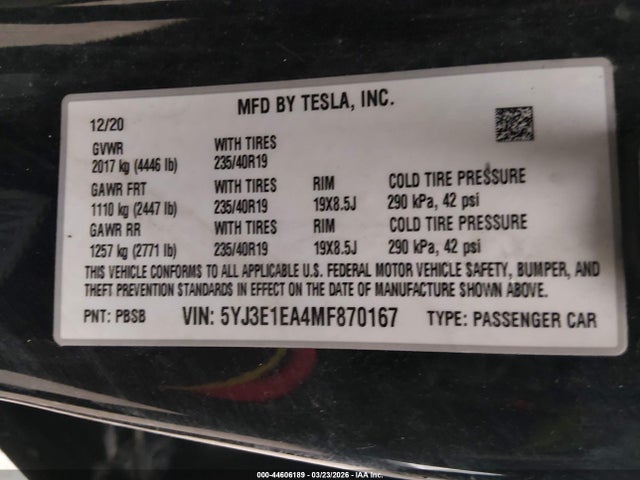 2021 TESLA MODEL 3 5YJ3E1EA4MF870167 Photo 8