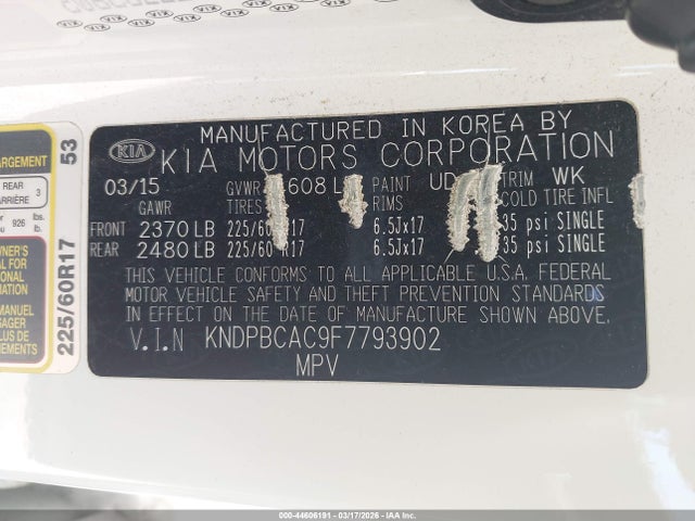 Auction sale of the 2015 Kia Sportage Lx, vin: KNDPBCAC9F7793902, lot number: 44606191