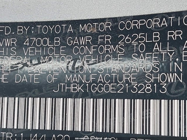 Продажа на аукционе авто 2014 Lexus Es, vin: JTHBK1GG0E2132813, номер лота: 44606205