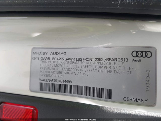 Aukcja sprzedaży 2018 Audi A4 2.0t Premium, vin: WAUENAF45JN014498, numer aukcji: 44606215