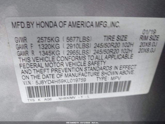5J8YD4H59KL019759 Acura Mdx Tech Pkg
