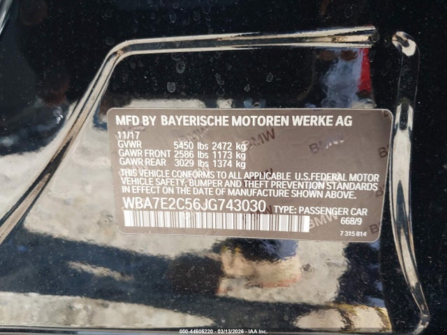 Продаж на аукціоні авто 2018 Bmw 740i, vin: WBA7E2C56JG743030, номер лоту: 44606220
