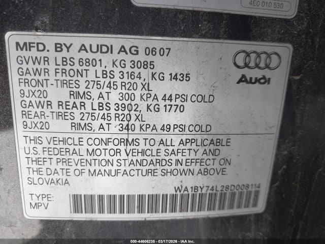 2008 AUDI Q7 WA1BY74L28D008114 Photo 8