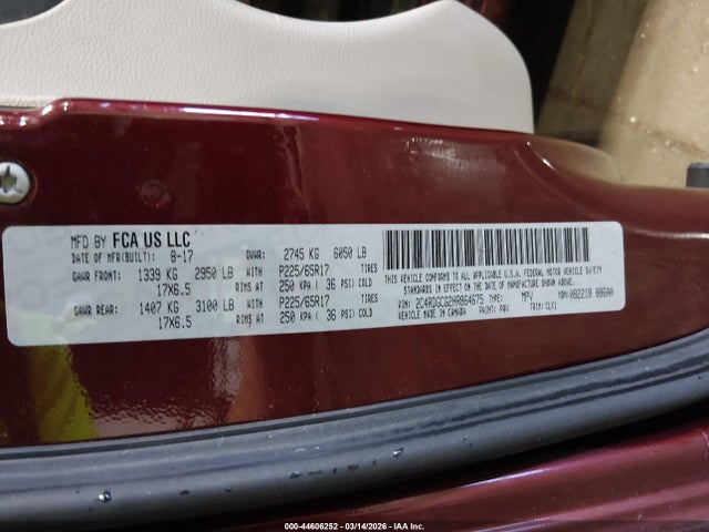 Aukcja sprzedaży 2017 Dodge Grand Caravan Sxt, vin: 2C4RDGCG2HR864675, numer aukcji: 44606252