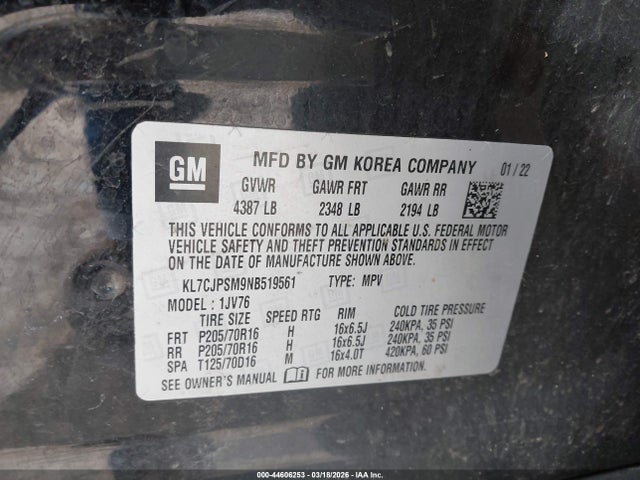 Chevrolet Trax Awd Lt 2022 KL7CJPSM9NB519561 Image 9