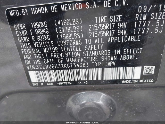 Продажа на аукционе авто 2019 Honda Hr-v Lx, vin: 3CZRU6H3XKG734683, номер лота: 44606257