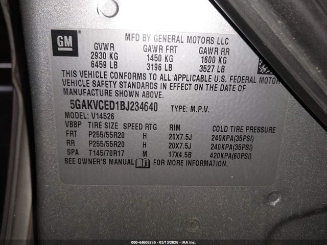 Auction sale of the 2011 Buick Enclave 2xl, vin: 5GAKVCED1BJ234640, lot number: 44606285