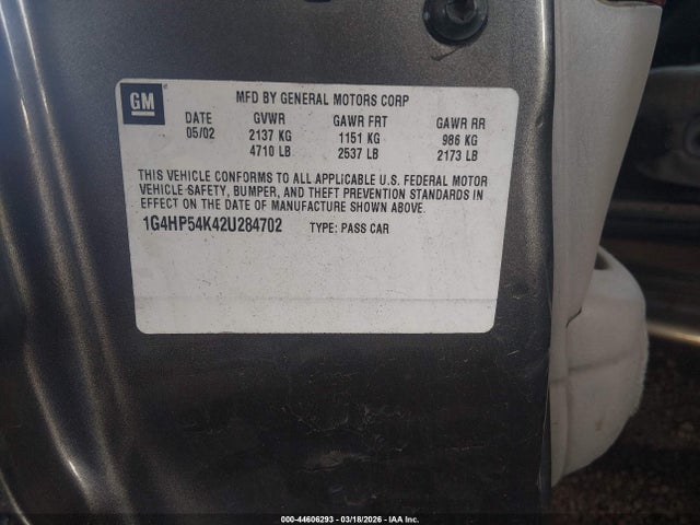 44606293 :رقم المزاد ، 1G4HP54K42U284702 vin ، 2002 Buick Lesabre Custom مزاد بيع