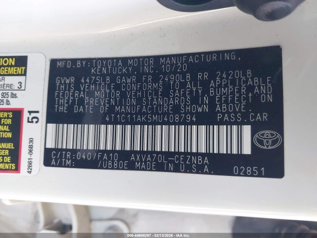 4T1C11AK5MU408794 Toyota CAMRY LE