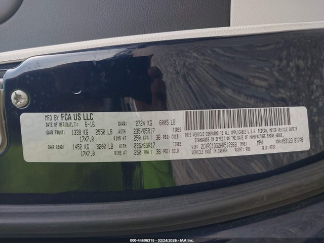 Aukcja sprzedaży 2017 Chrysler Pacifica Touring, vin: 2C4RC1DG2HR512968, numer aukcji: 44606315
