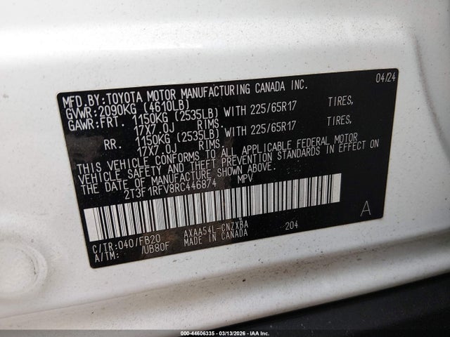 2T3F1RFV8RC446874 Toyota RAV4 LE