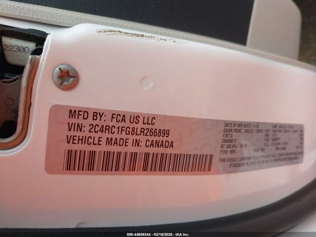 Продаж на аукціоні авто 2020 Chrysler Pacifica Touring, vin: 2C4RC1FG8LR266899, номер лоту: 44606344