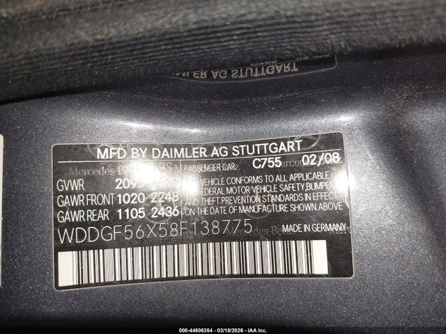 Aukcja sprzedaży 2008 Mercedes-benz C 350 Sport, vin: WDDGF56X58F138775, numer aukcji: 44606354