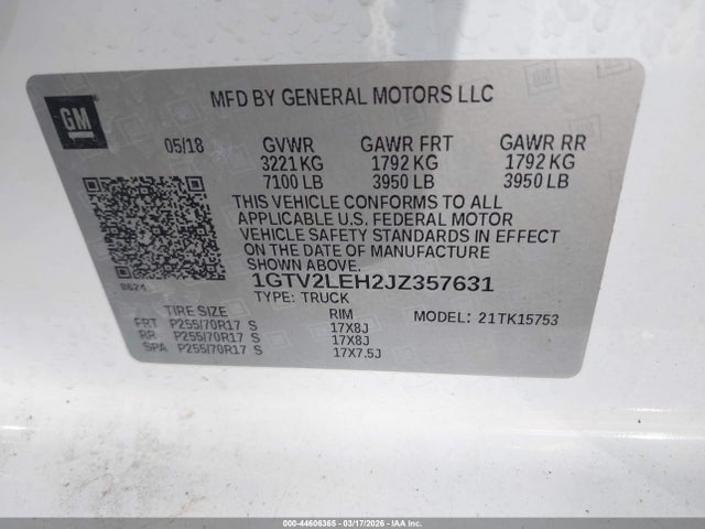 Продажа на аукционе авто 2018 Gmc Sierra 1500, vin: 1GTV2LEH2JZ357631, номер лота: 44606365