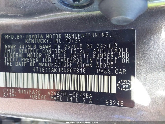 4T1G11AK3RU867816 Toyota CAMRY SE