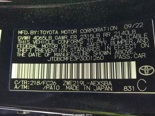 JTDBCMFE3P3001260 Toyota Corolla Hybrid Se