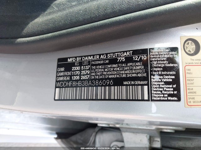 Aukcja sprzedaży 2011 Mercedes-benz E 350 4matic, vin: WDDHF8HB3BA386096, numer aukcji: 44606434