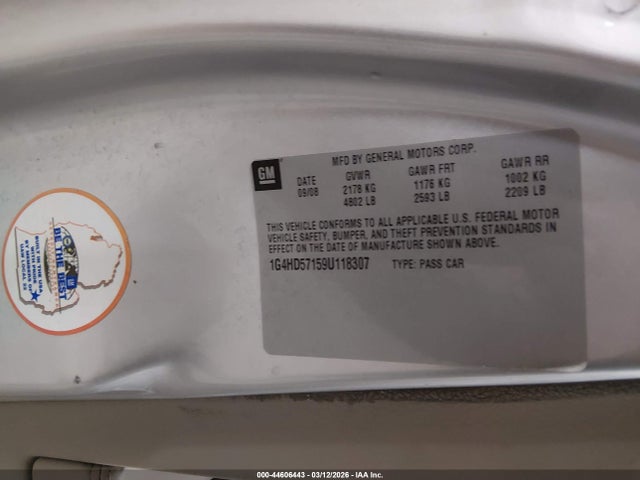 Aukcja sprzedaży 2009 Buick Lucerne Cxl, vin: 1G4HD57159U118307, numer aukcji: 44606443