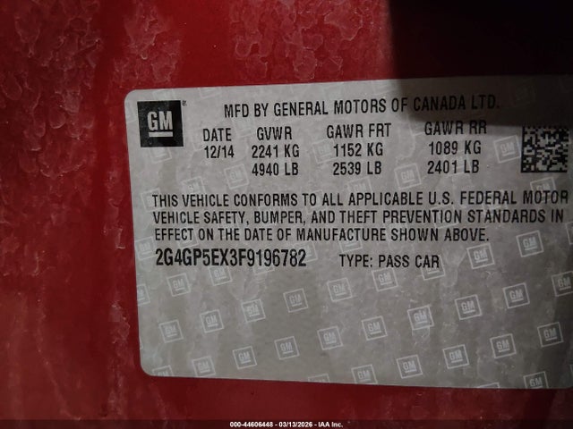 Продаж на аукціоні авто 2015 Buick Regal Turbo Premium I, vin: 2G4GP5EX3F9196782, номер лоту: 44606448