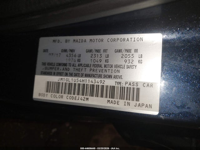 44606449 :رقم المزاد ، JM1GL1U54H1143492 vin ، 2017 Mazda Mazda6 Sport مزاد بيع