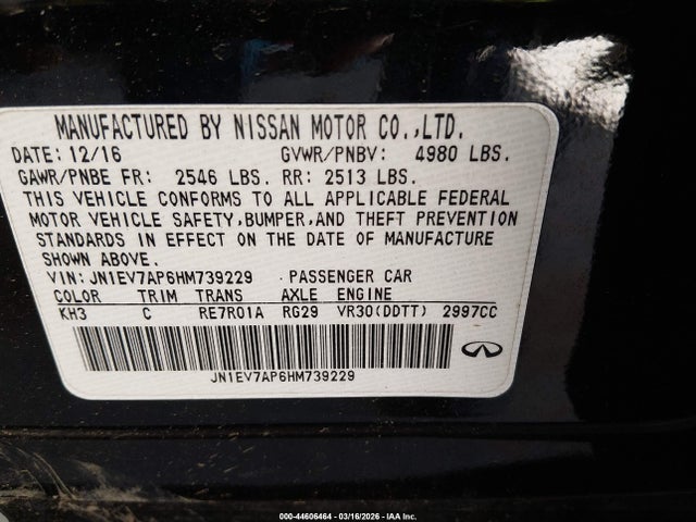 44606464 :رقم المزاد ، JN1EV7AP6HM739229 vin ، 2017 Infiniti Q50 3.0t Signature Edition مزاد بيع