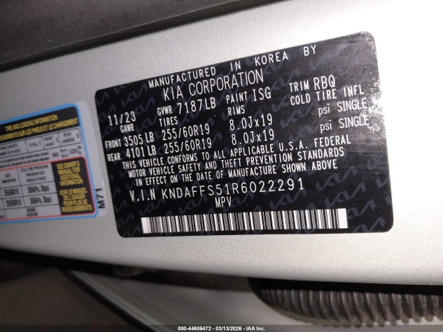 KNDAFFS51R6022291 KIA Ev9 Wind