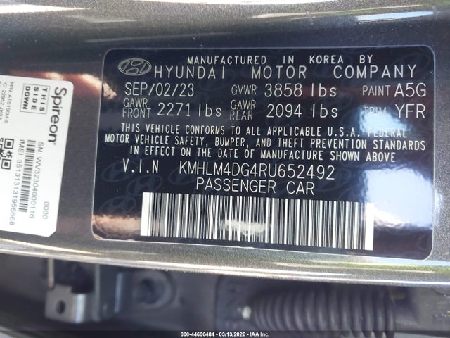 Продажа на аукционе авто 2024 Hyundai Elantra Sel, vin: KMHLM4DG4RU652492, номер лота: 44606484