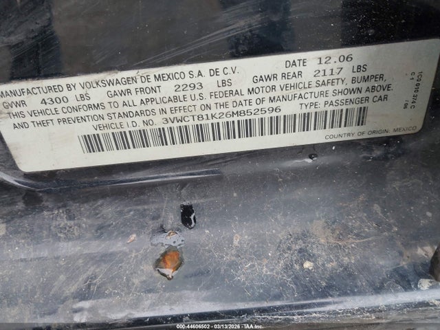 Продаж на аукціоні авто 2006 Volkswagen Jetta Diesel, vin: 3VWCT81K26M852596, номер лоту: 44606502