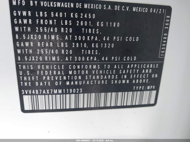 Продаж на аукціоні авто 2021 Volkswagen Tiguan 2.0t Sel Premium R-line, vin: 3VV4B7AX7MM119023, номер лоту: 44606521