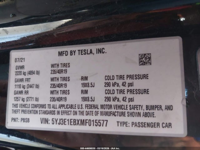 2021 TESLA MODEL 3 5YJ3E1EBXMF015577 Photo 8
