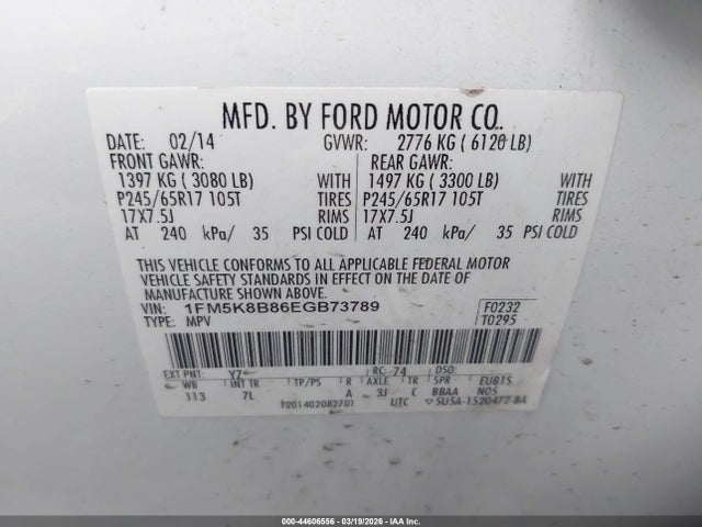 1FM5K8B86EGB73789 Ford Explorer