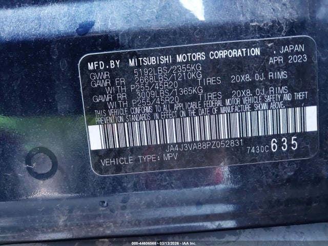 Продаж на аукціоні авто 2023 Mitsubishi Outlander Sel 2.5 2wd/sel Black Edition 2wd, vin: JA4J3VA88PZ052831, номер лоту: 44606568