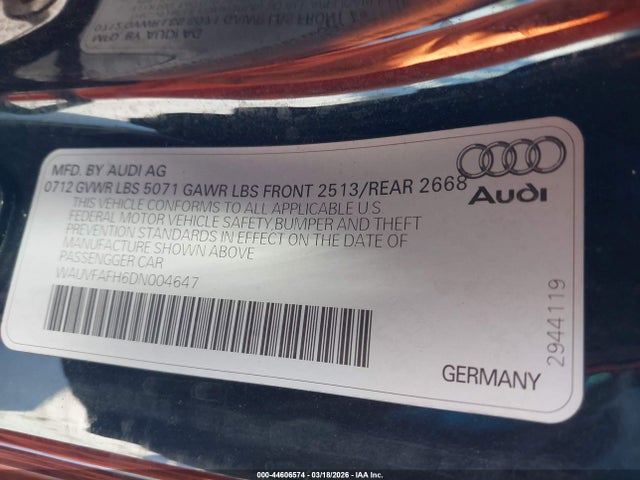 Aukcja sprzedaży 2013 Audi A5 2.0t Premium, vin: WAUVFAFH6DN004647, numer aukcji: 44606574