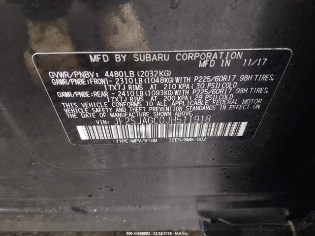 JF2SJAGC0JH511918 Subaru Forester 2.5i Premium