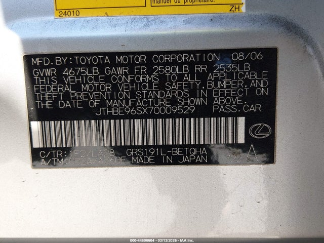 Aukcja sprzedaży 2007 Lexus Gs 350, vin: JTHBE96SX70009529, numer aukcji: 44606604