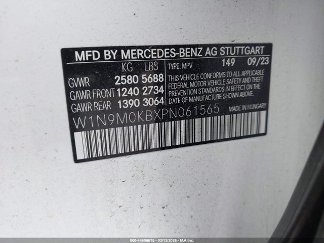 Aukcja sprzedaży 2023 Mercedes-benz Eqb 300 Suv 4matic, vin: W1N9M0KBXPN061565, numer aukcji: 44606615
